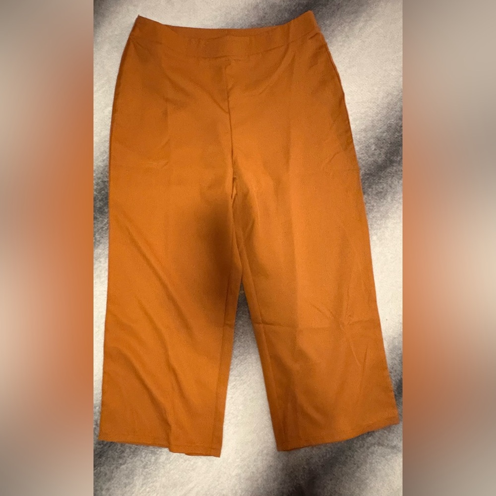 Shein Curve Rust‎ Brown Side Zip Wide Leg Classic Pants Trousers 0XL 12 (A4)